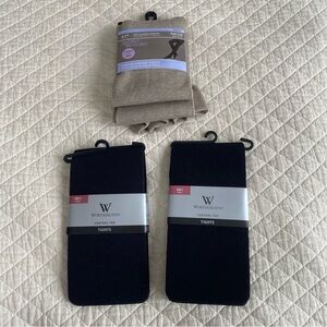 NWT Bundle of 3 Pair Tights Small Medium 2 black control top, 1 taupe fleece